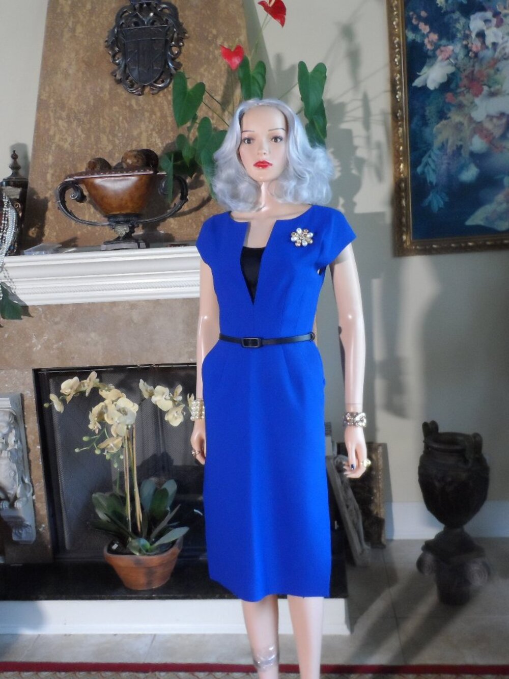 Alberta Ferretti Cobalt Blue Virgin Wool Sheath Midi Dress Size IT 38 US 2